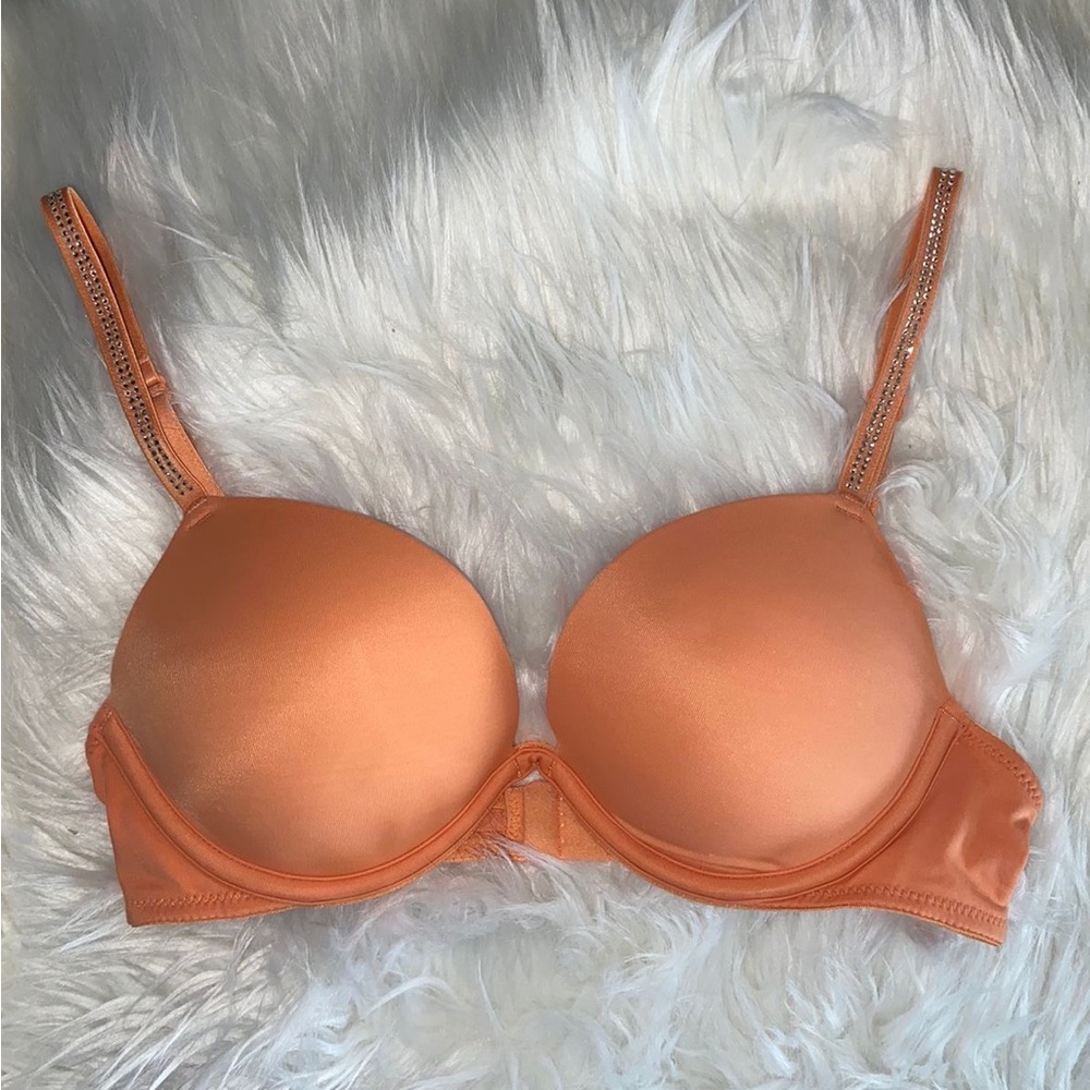 Satin VS/Pink Bra push up with rhinestones on straps